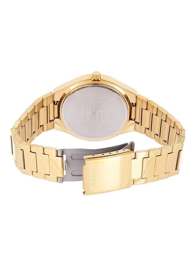 كاسيو ساعة كاسيو للزوجين، مينا ذهبي وسوار من الفولاذ المقاوم للصدأ، موديل MTP/LTP-V1107N-9A - Image 3